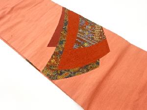 手織り紬相良刺繍切り嵌め麻の葉に花唐草模様名古屋帯